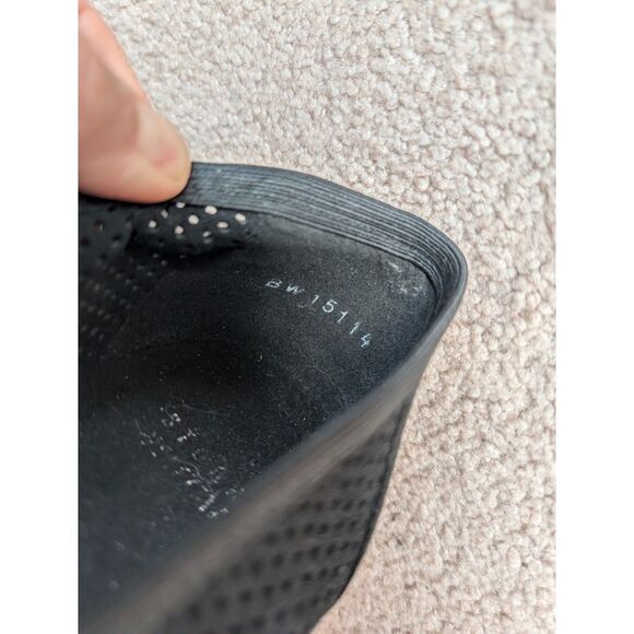 Stuart Weitzman Fairfield Black Perforated Suede Heels 8 Pewter Hardware - Picture 5 of 5